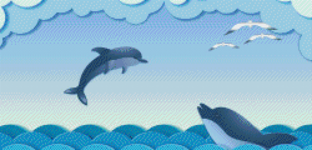 Dolphin Art With Seagulls Fifteen [15] Baseplates PixelHobby Mini-mosaic Art Kit image 0